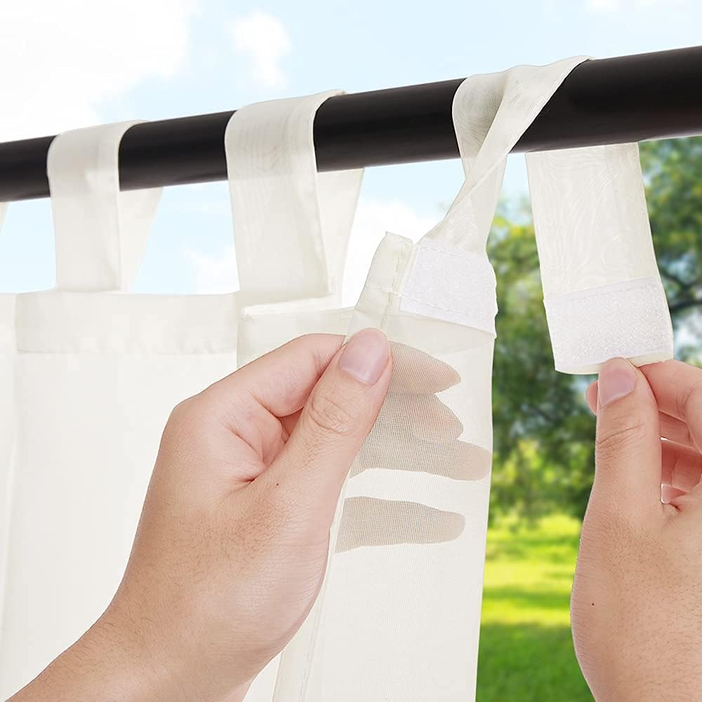 Beige Tab Top Outdoor Indoor Sheer Curtain