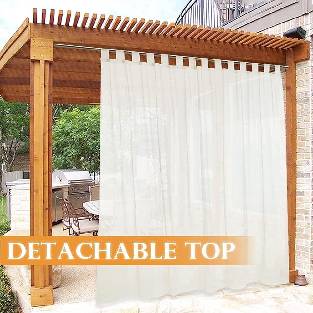 Beige Tab Top Outdoor Indoor Sheer Curtain
