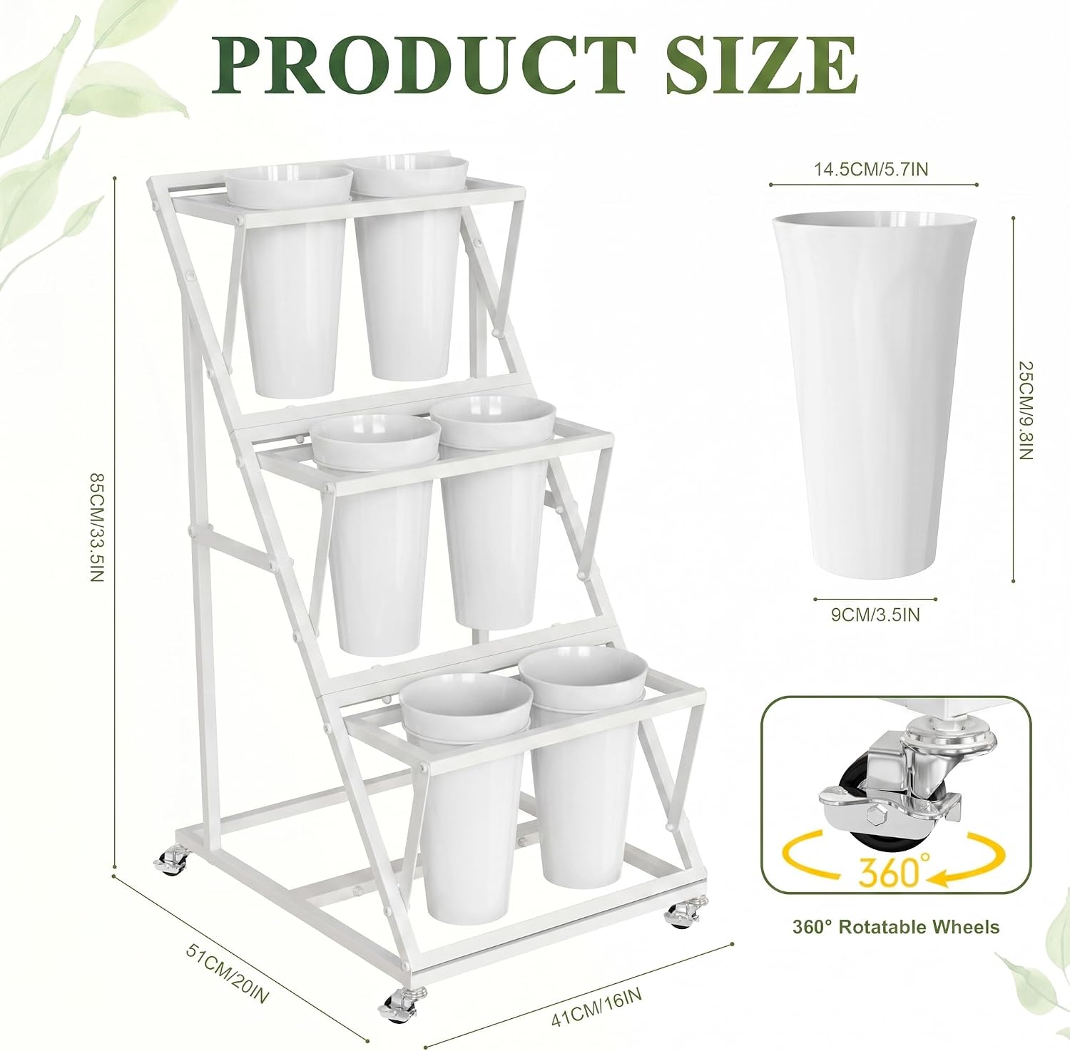 White Wheeled Three Tier Six Bucket Flower Cart