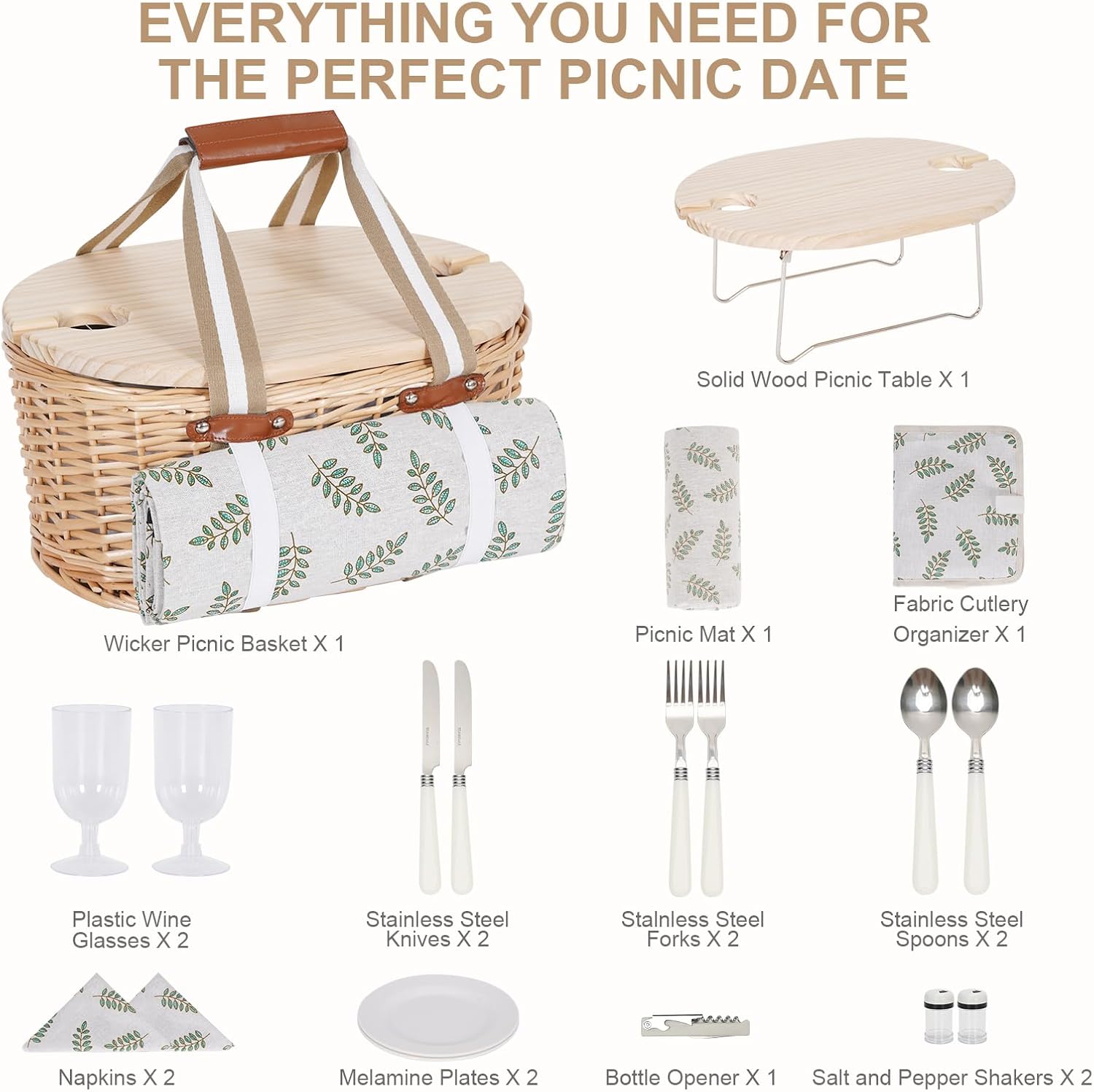 Two Person Leaf Wicker Picnic Basket Set