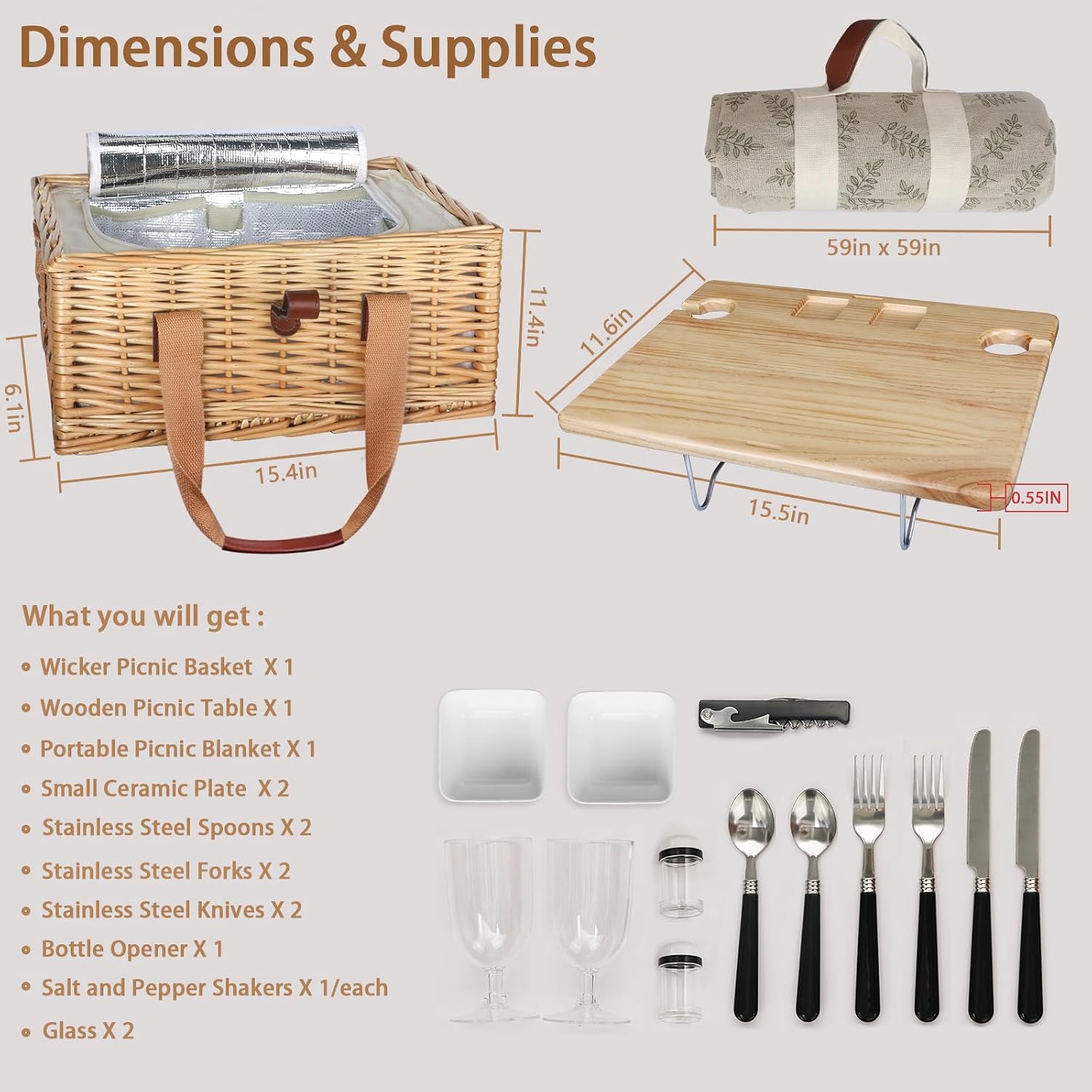 Two Person Wicker Picnic Basket Gift Set