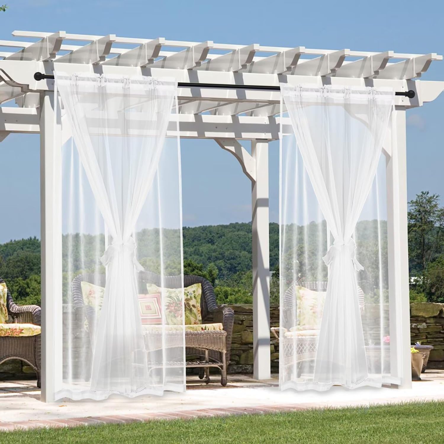 Two Layer White Waterproof Outdoor Sheer Curtains