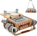 Two Person Striped Wicker Picnic Basket Set