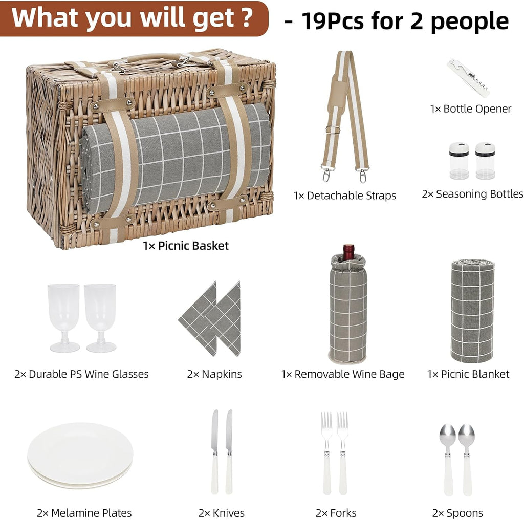 Two Person Wicker Picnic Hamper Complete Set