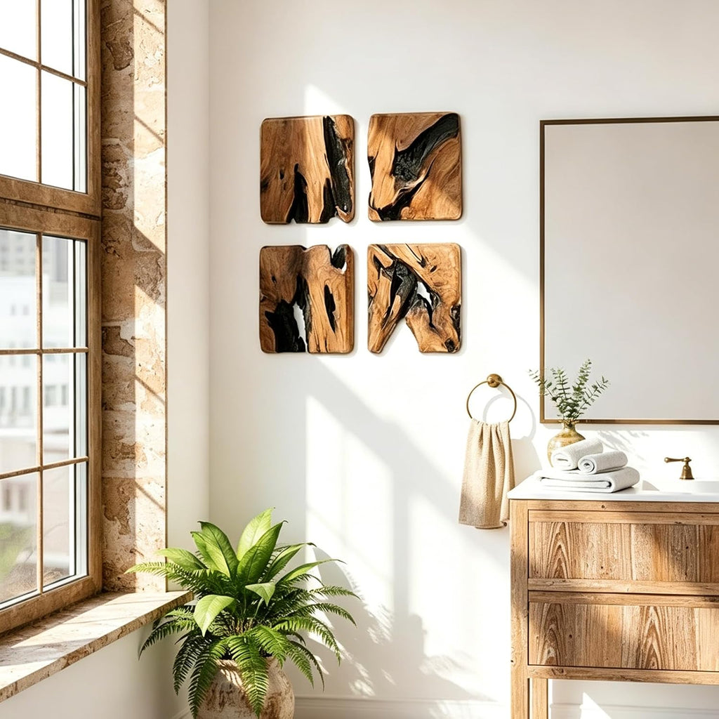 Four Handmade Cedar Wood Natural Wall Sculptures