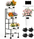 Black 3-Tier Wheeled Six Bucket Flower Cart