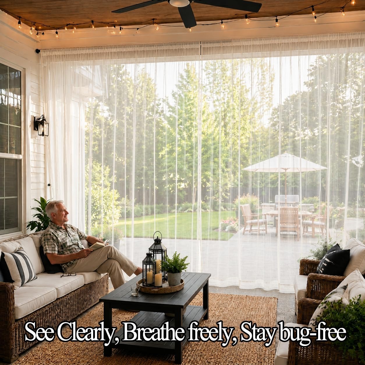 Two Panel White Outdoor Mosquito Mesh Curtains