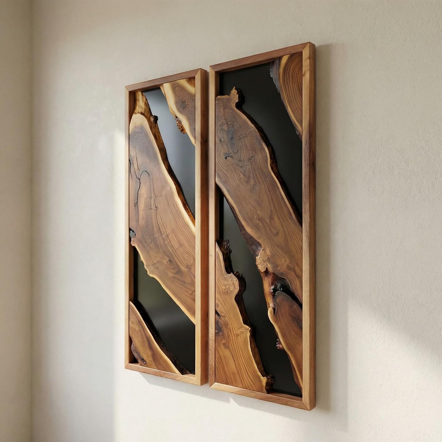 Live Edge Olive Wood Two Panel Wall Art Set