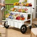 White Wheeled Twelve Bucket Metal Flower Cart