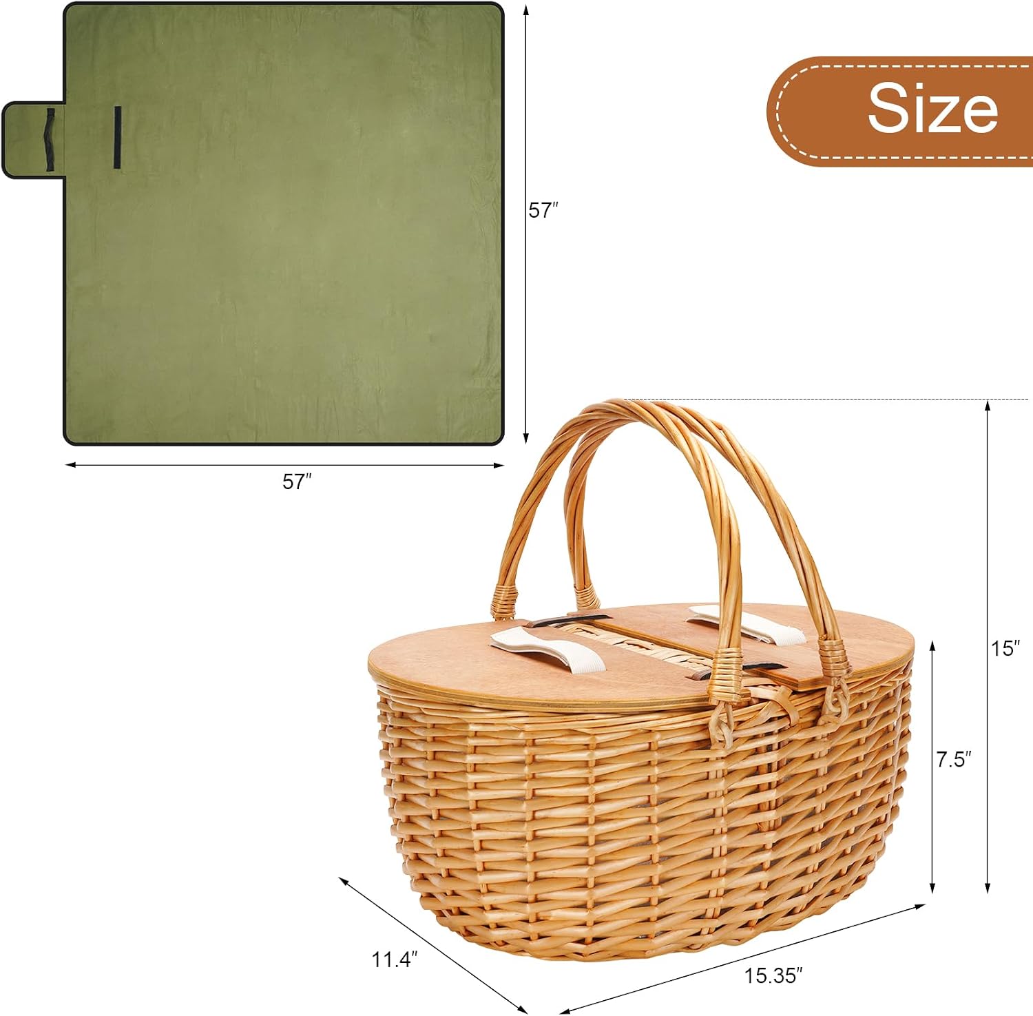 15 Inch Wicker Picnic Cooler Basket Set