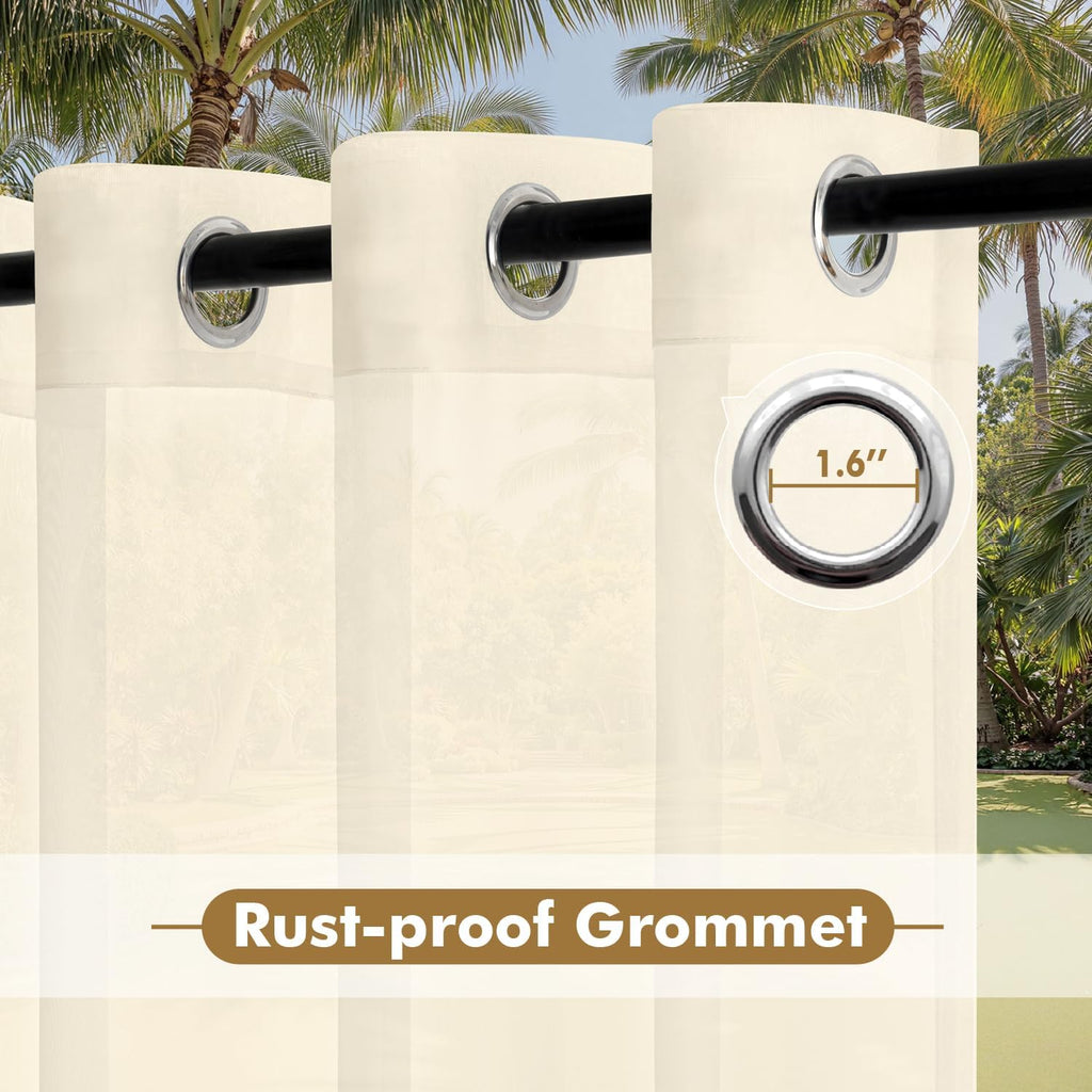 Four Beige Grommet Waterproof Outdoor Sheer Curtains