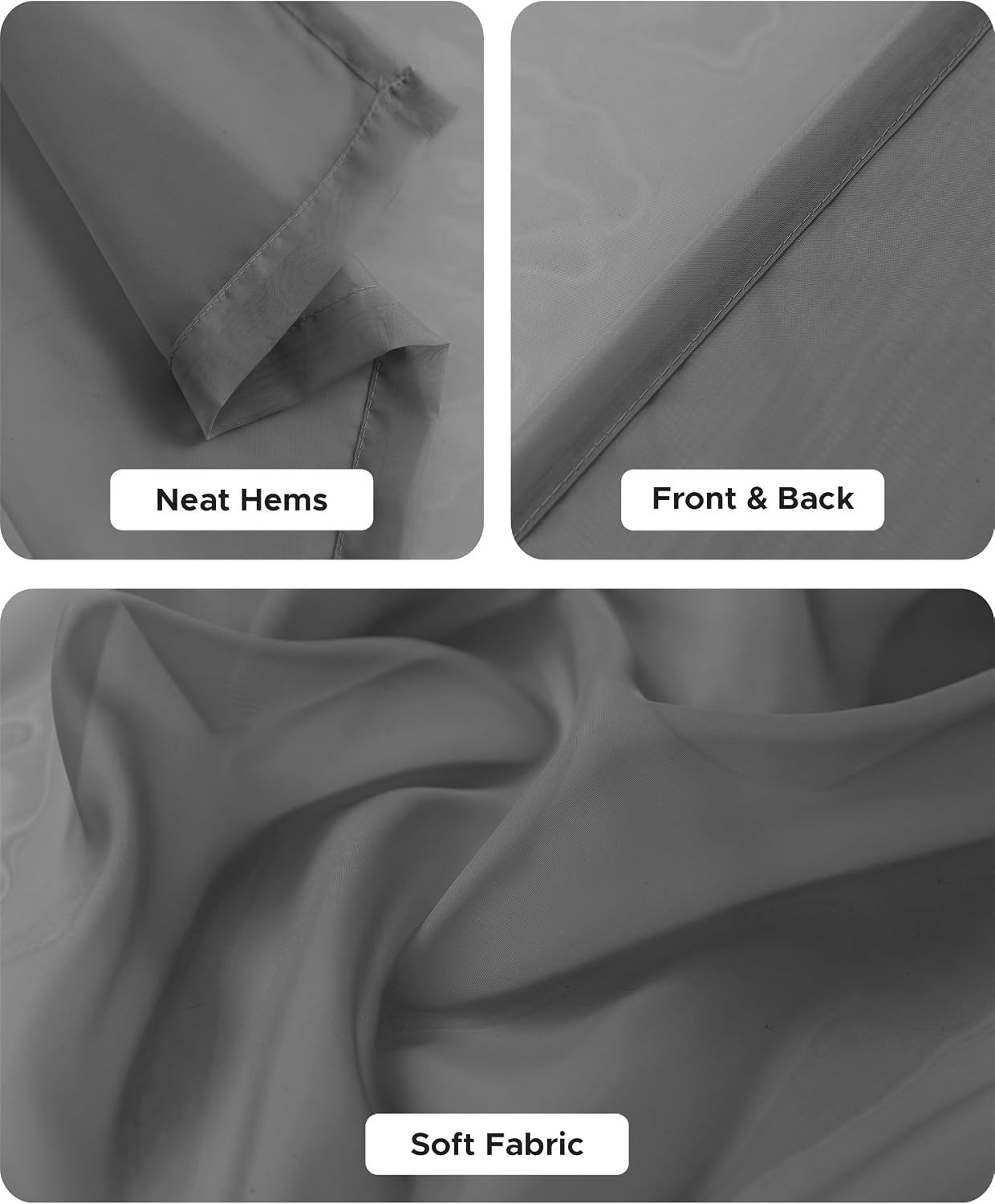 Six Grey Waterproof Rod Pocket Outdoor Sheer Curtains
