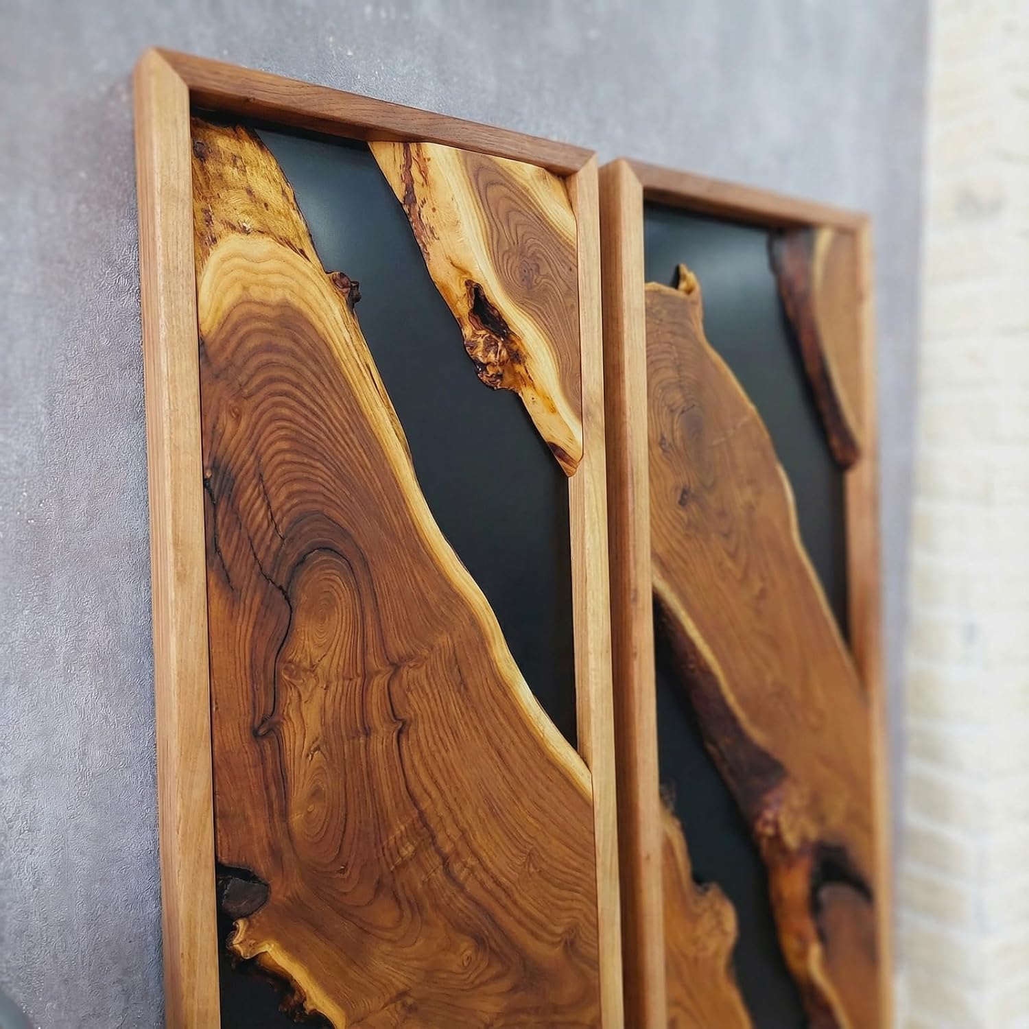 Live Edge Olive Wood Two Panel Wall Art Set