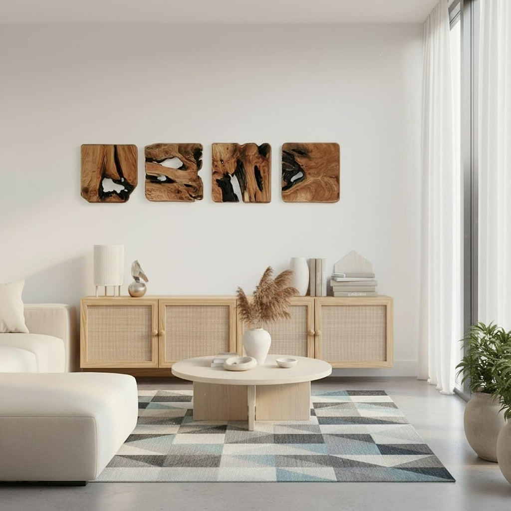Four Handmade Cedar Wood Natural Wall Sculptures