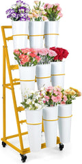 Gold Wheeled Nine Bucket Florist Flower Cart