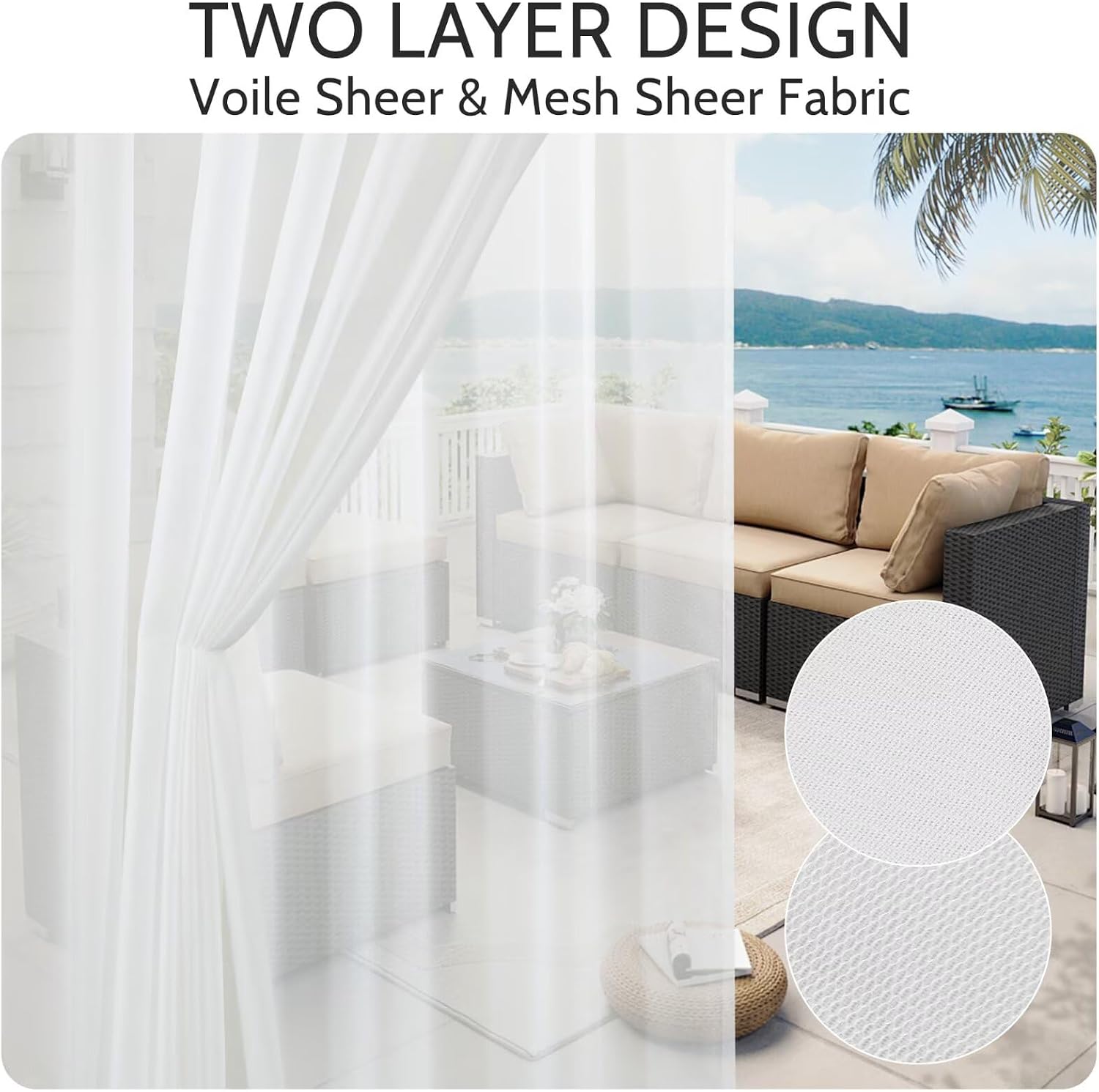 Two Layer White Waterproof Outdoor Sheer Curtains