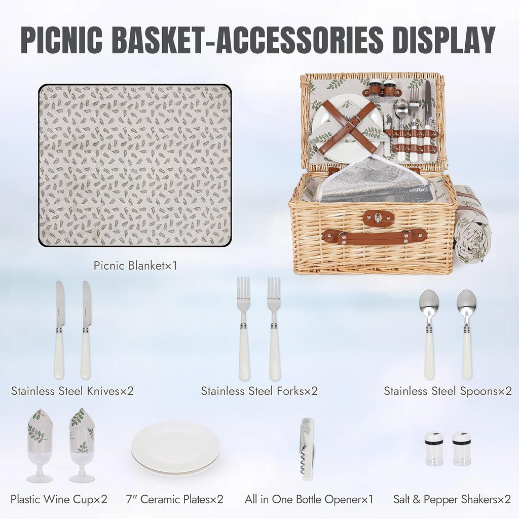 Two Person Wicker Picnic Hamper Complete Set