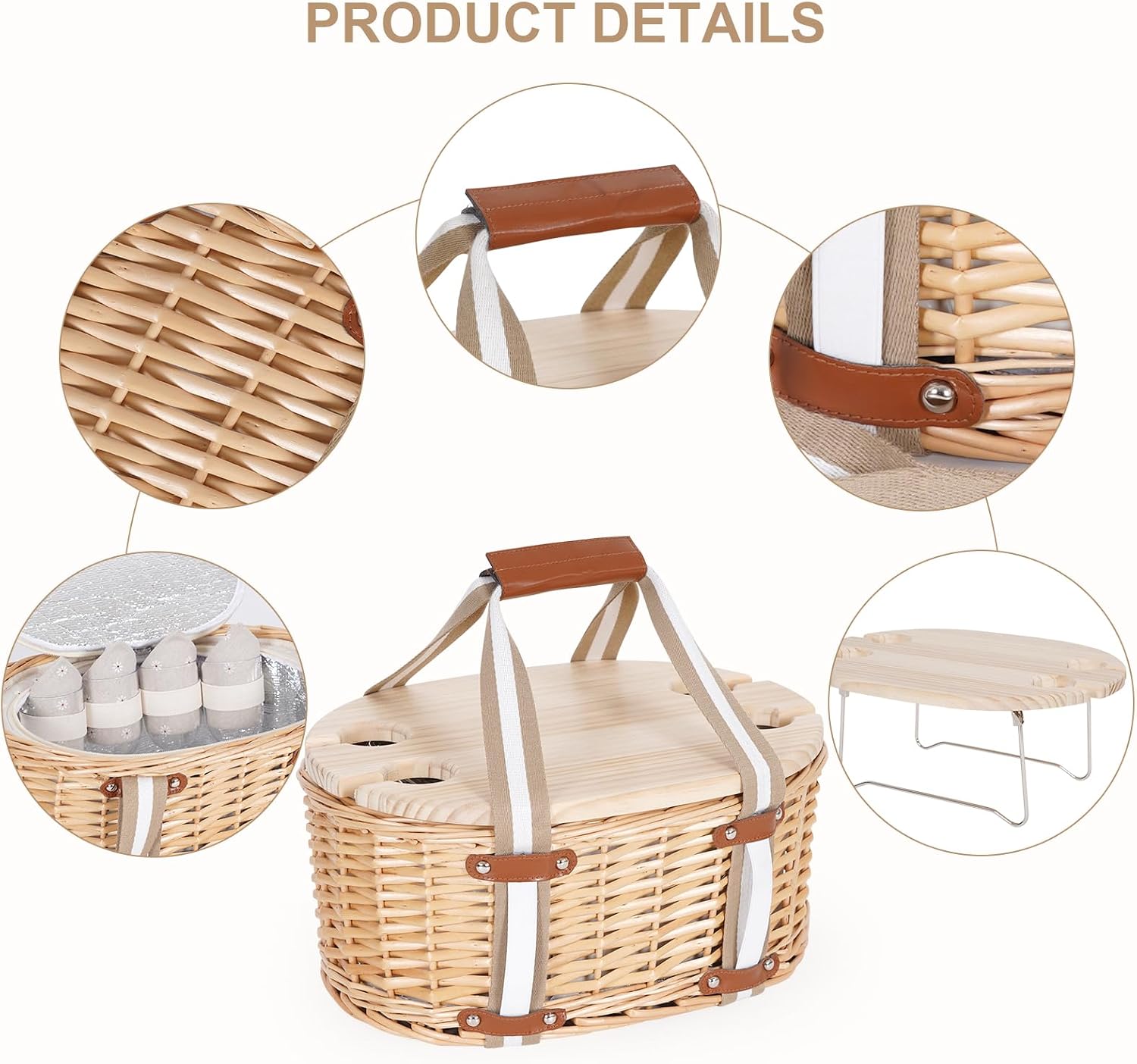 Four Person White Floral Wicker Picnic Set