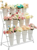 Three Tier Wheeled Twelve Bucket Flower Cart