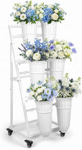 White Wheeled Six Bucket Florist Flower Cart