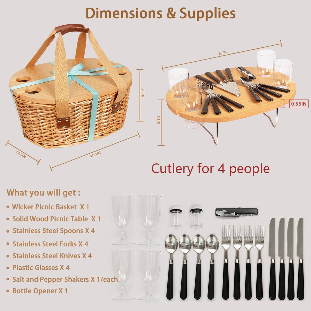Four Person Wicker Picnic Basket Gift Set