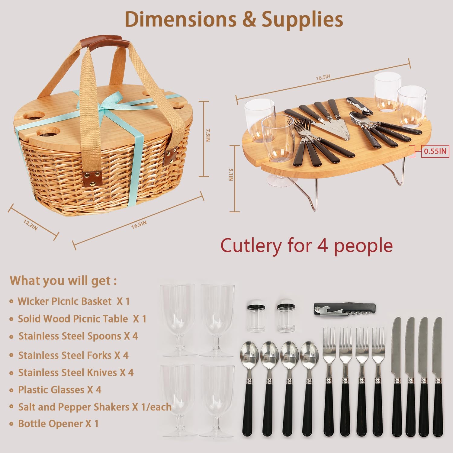 Four Person Wicker Picnic Basket Gift Set