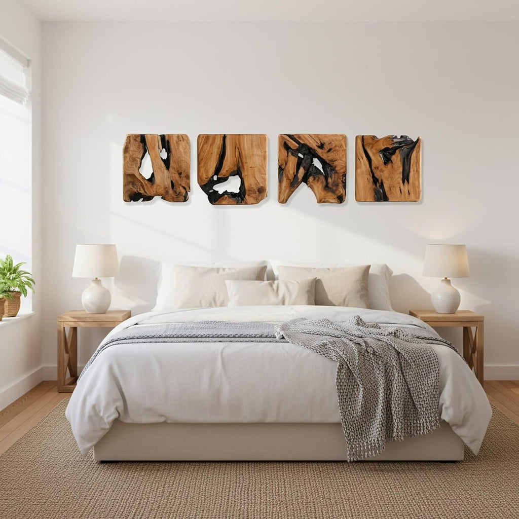 Four Handmade Cedar Wood Natural Wall Sculptures