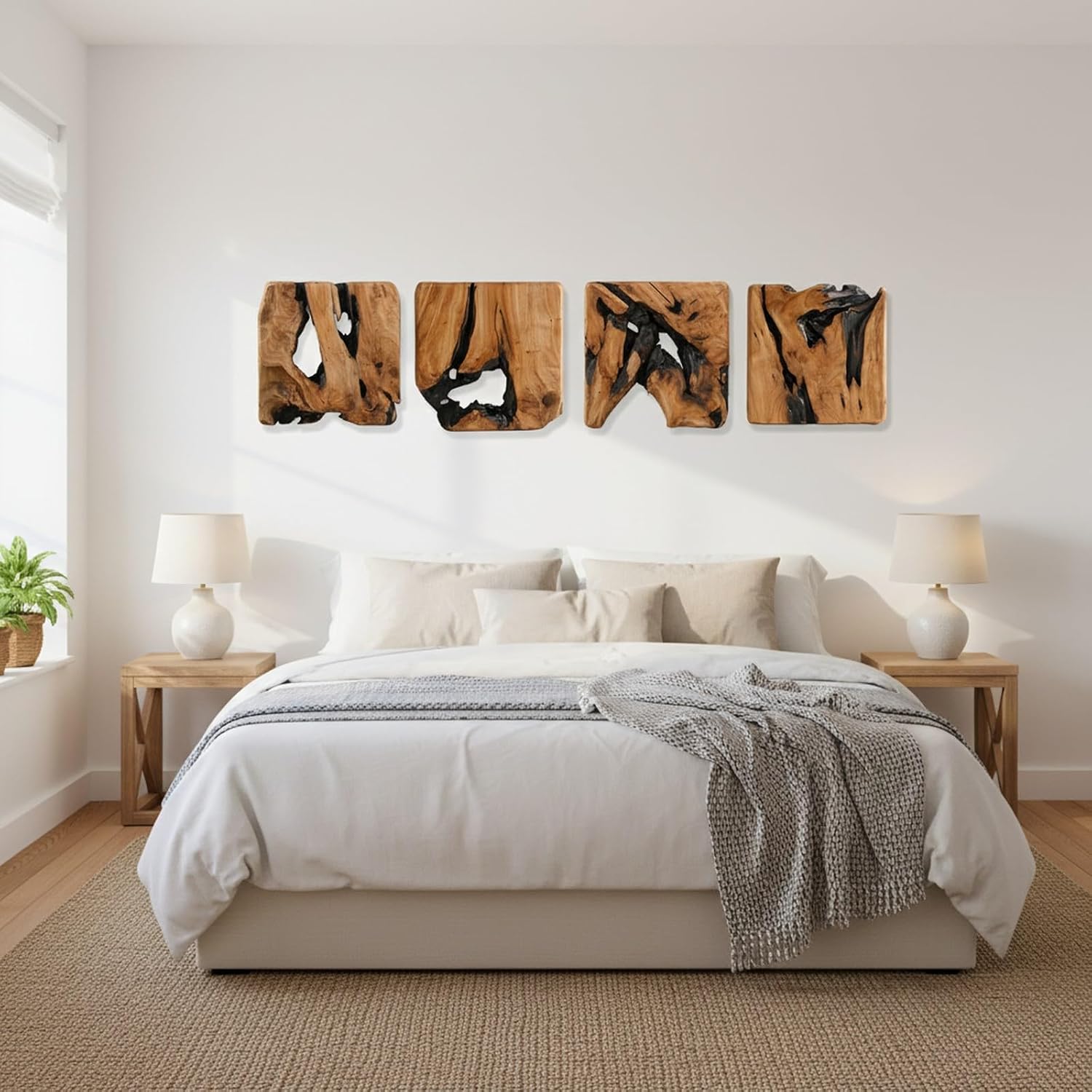 Four Handmade Cedar Wood Natural Wall Sculptures