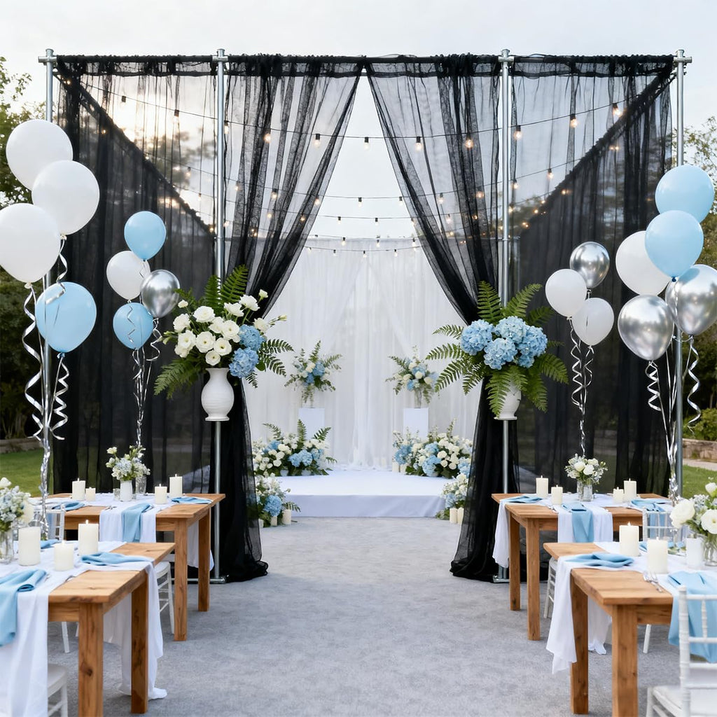 Two Panel Black Waterproof Wide Mesh Outdoor Curtains