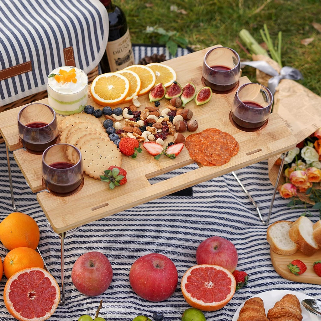 Four Person Striped Willow Picnic Basket Set