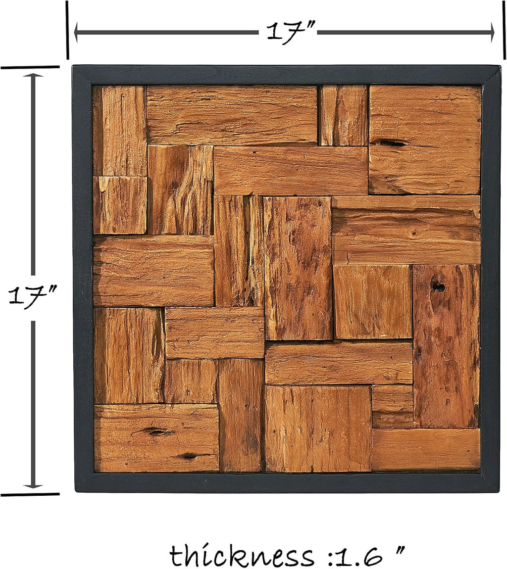 Reclaimed Teak Wood Square Farmhouse Wall Art