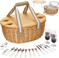 4 Person Beige Wicker Picnic Basket Set