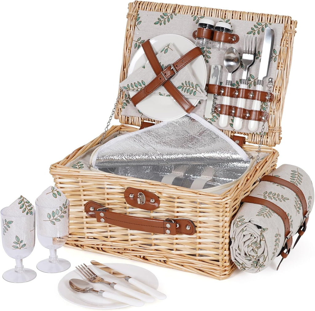 Two Person Wicker Picnic Hamper Complete Set