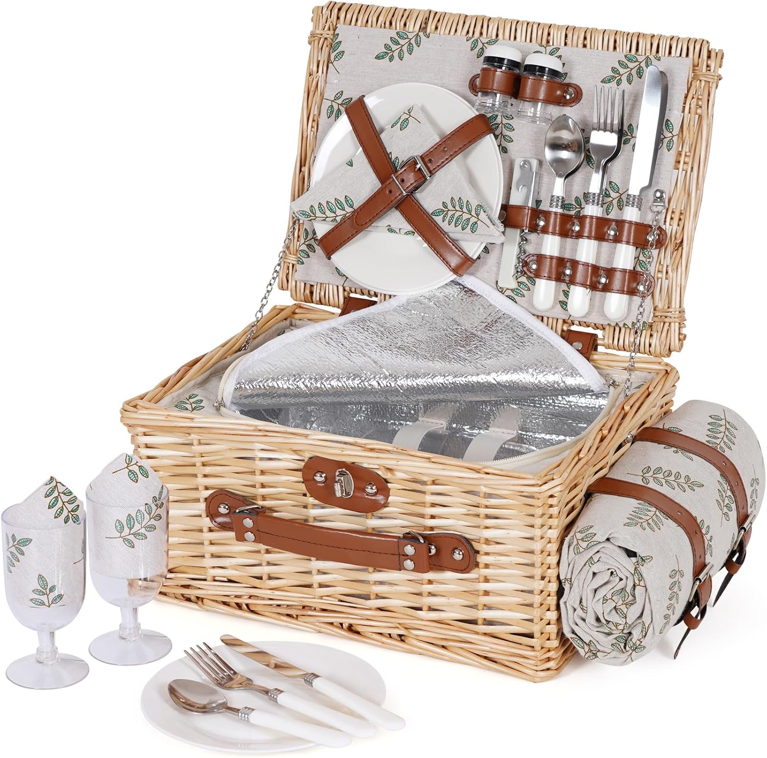 Two Person Wicker Picnic Hamper Complete Set