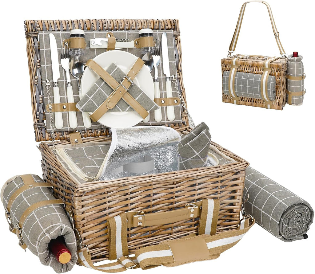 Two Person Wicker Picnic Hamper Complete Set