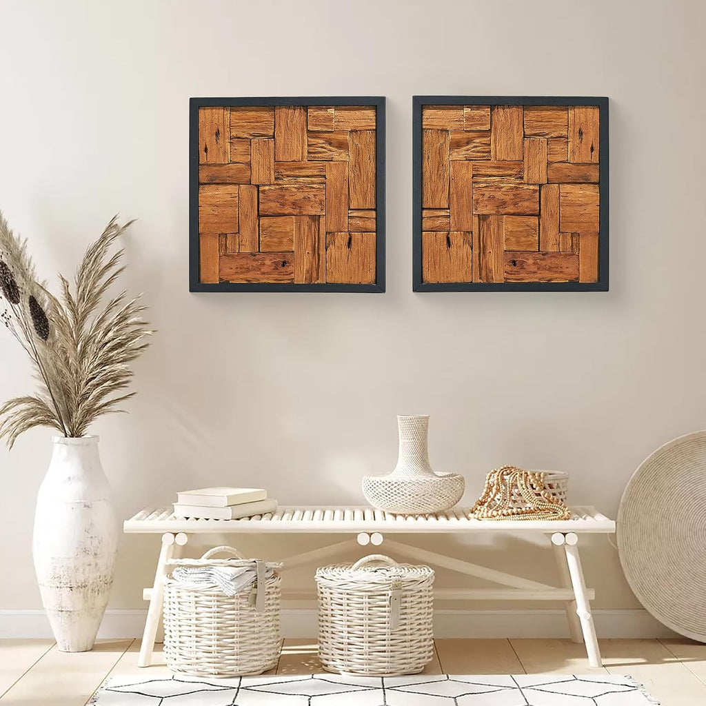 Reclaimed Teak Wood Square Farmhouse Wall Art