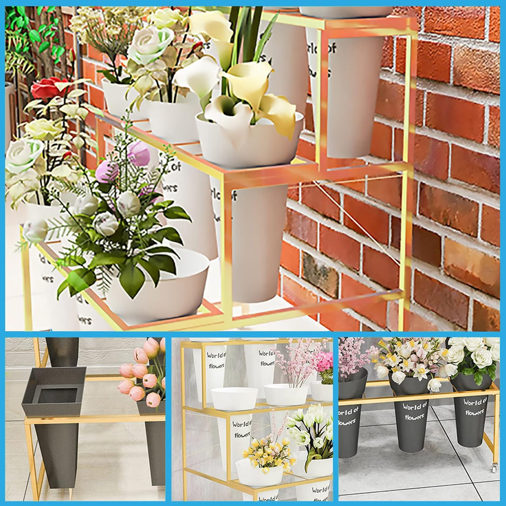 White 3-Tier Wheeled 12 Bucket Flower Cart