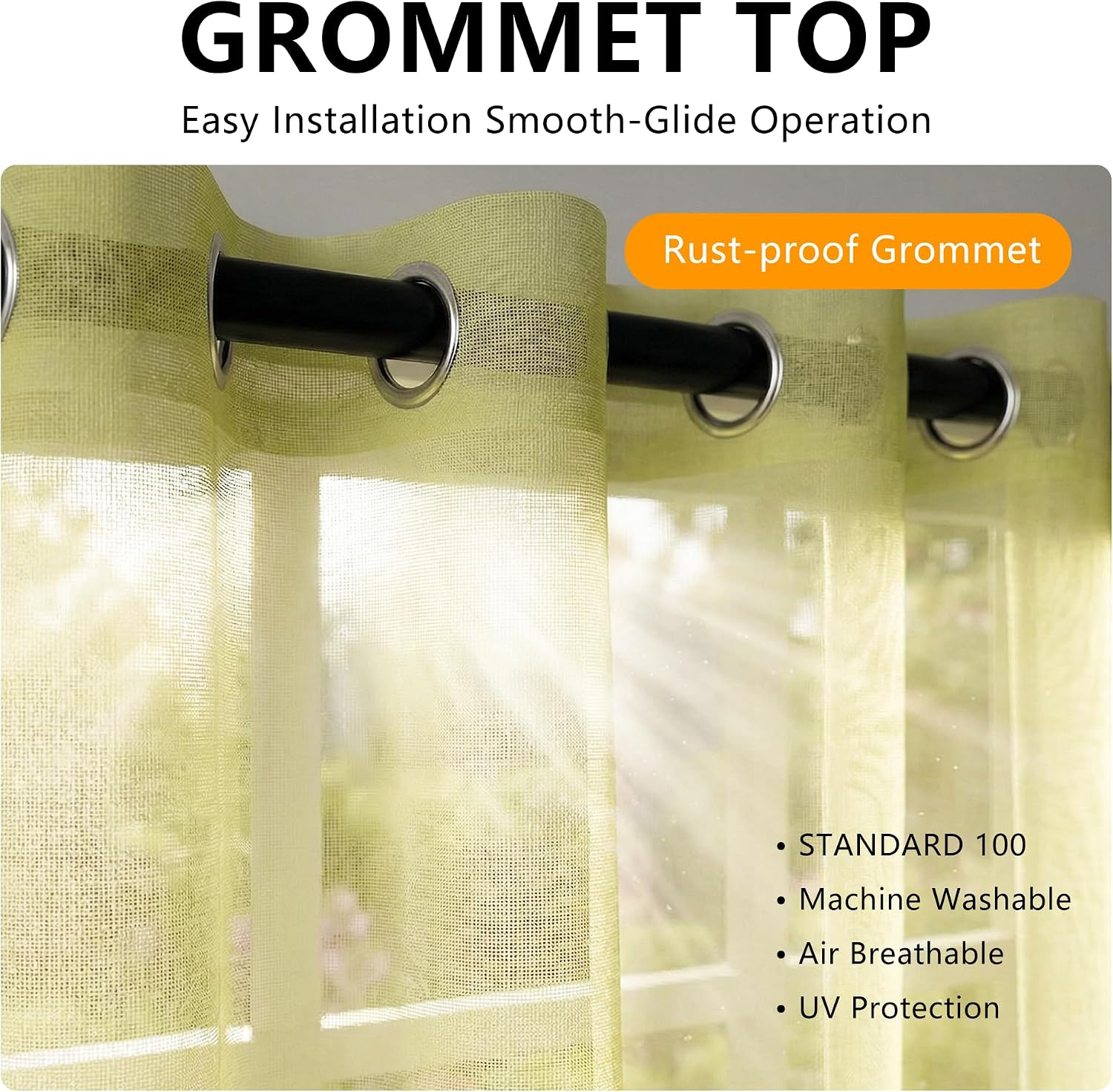 Four Kiwi Green Grommet Waterproof Outdoor Curtains