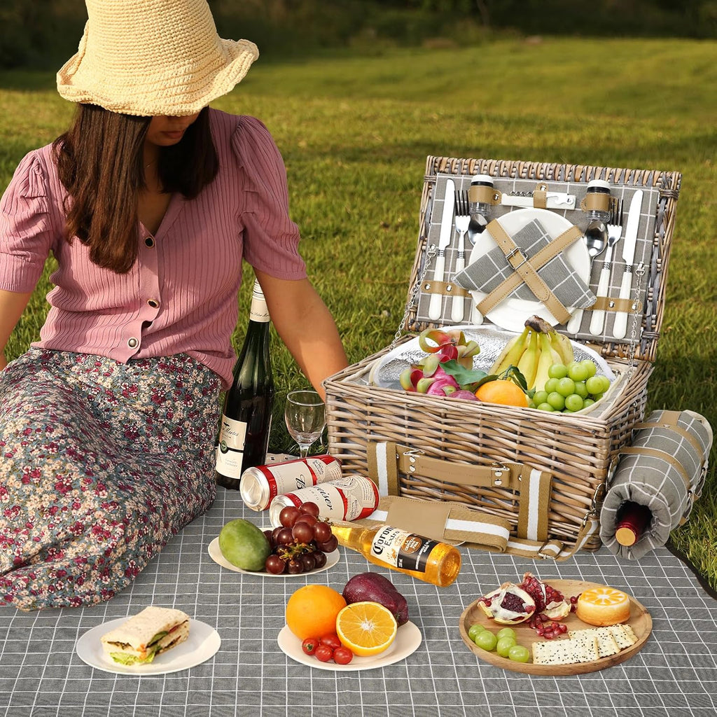 Two Person Wicker Picnic Hamper Complete Set
