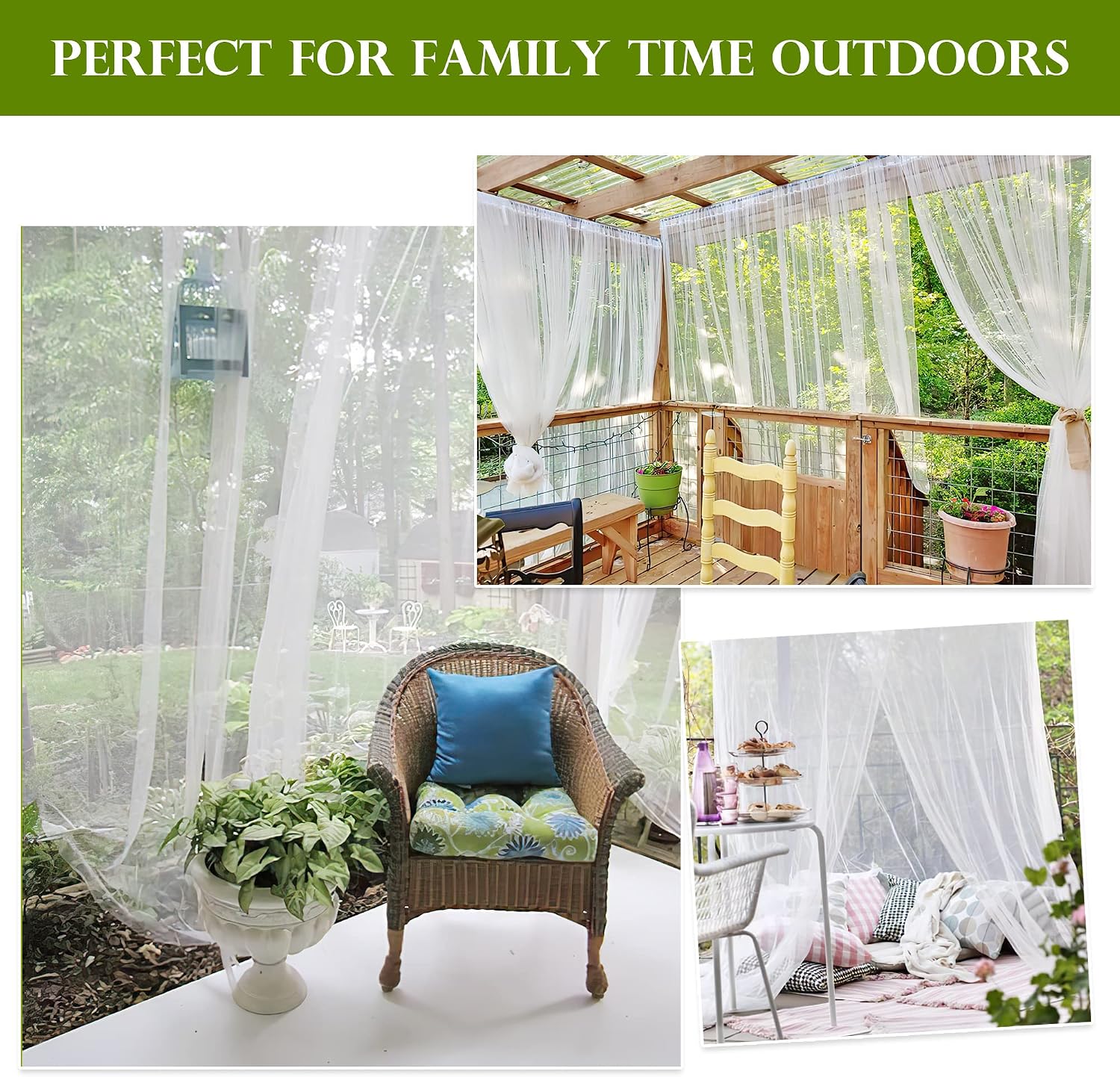 Two Panel White Adjustable Mosquito Mesh Curtains