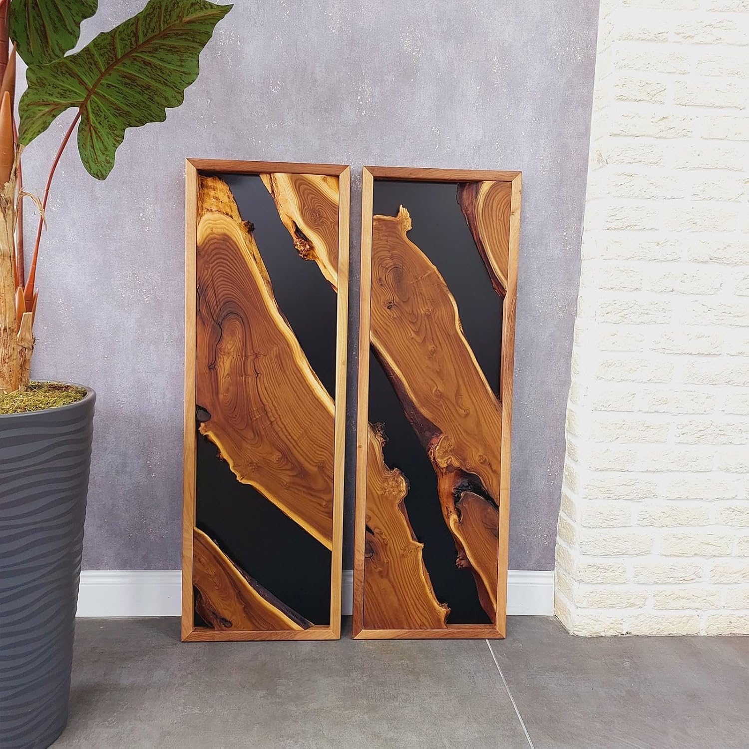 Live Edge Olive Wood Two Panel Wall Art Set