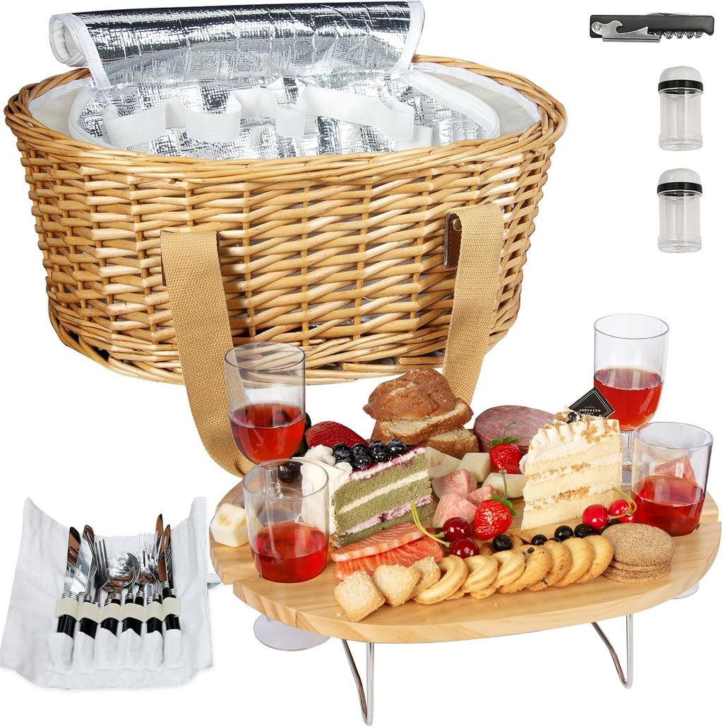 Four Person Wicker Picnic Basket Gift Set