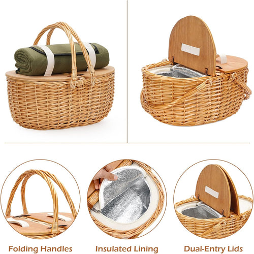 15 Inch Wicker Picnic Cooler Basket Set