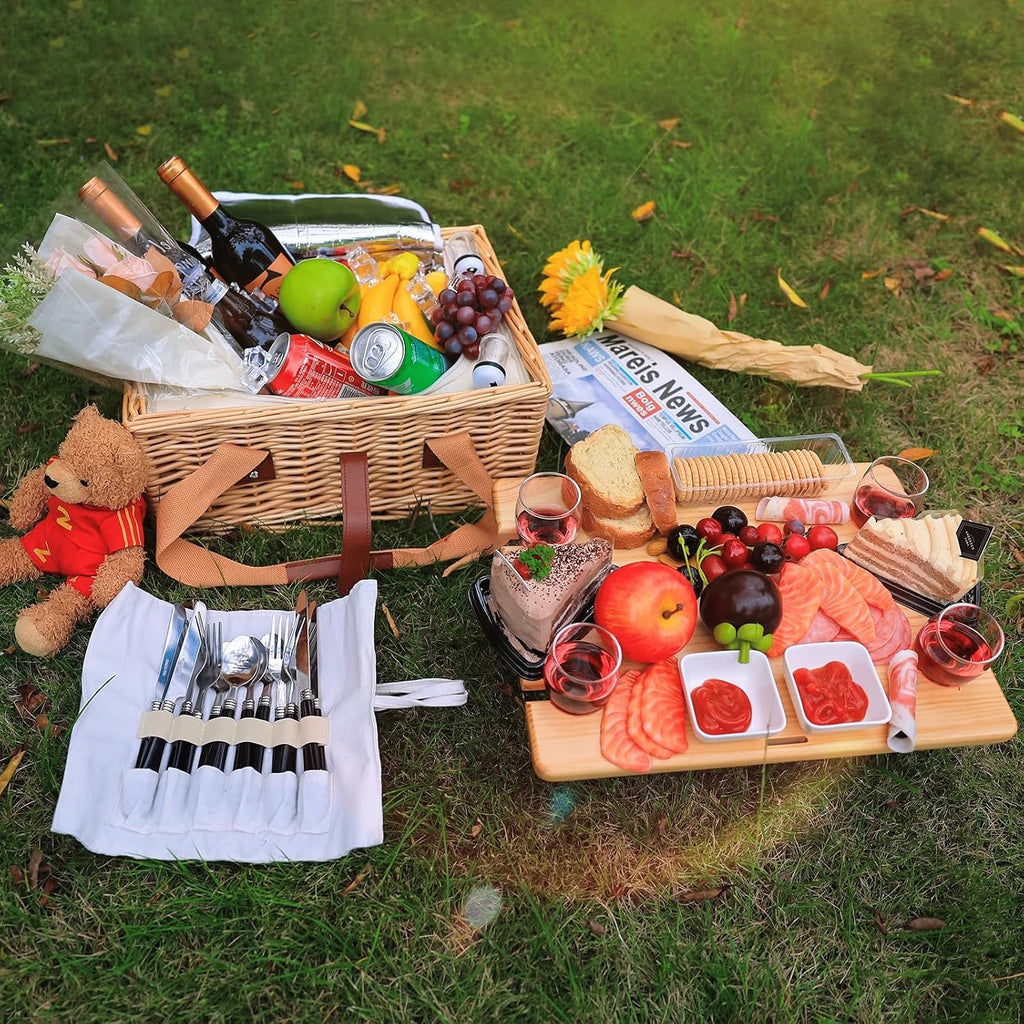 4 Person Wicker Picnic Basket Accessory Set
