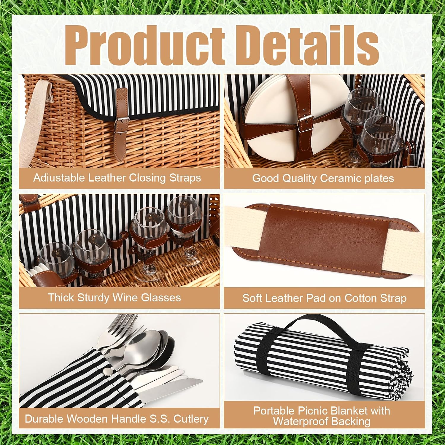 4 Person Wicker Picnic Basket Accessory Set