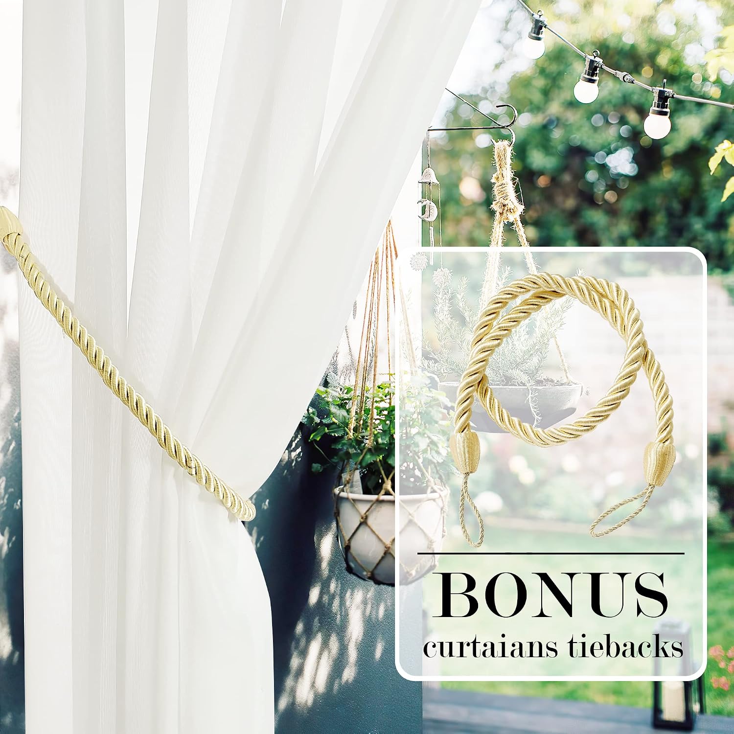 Beige Tab Top Outdoor Indoor Sheer Curtain