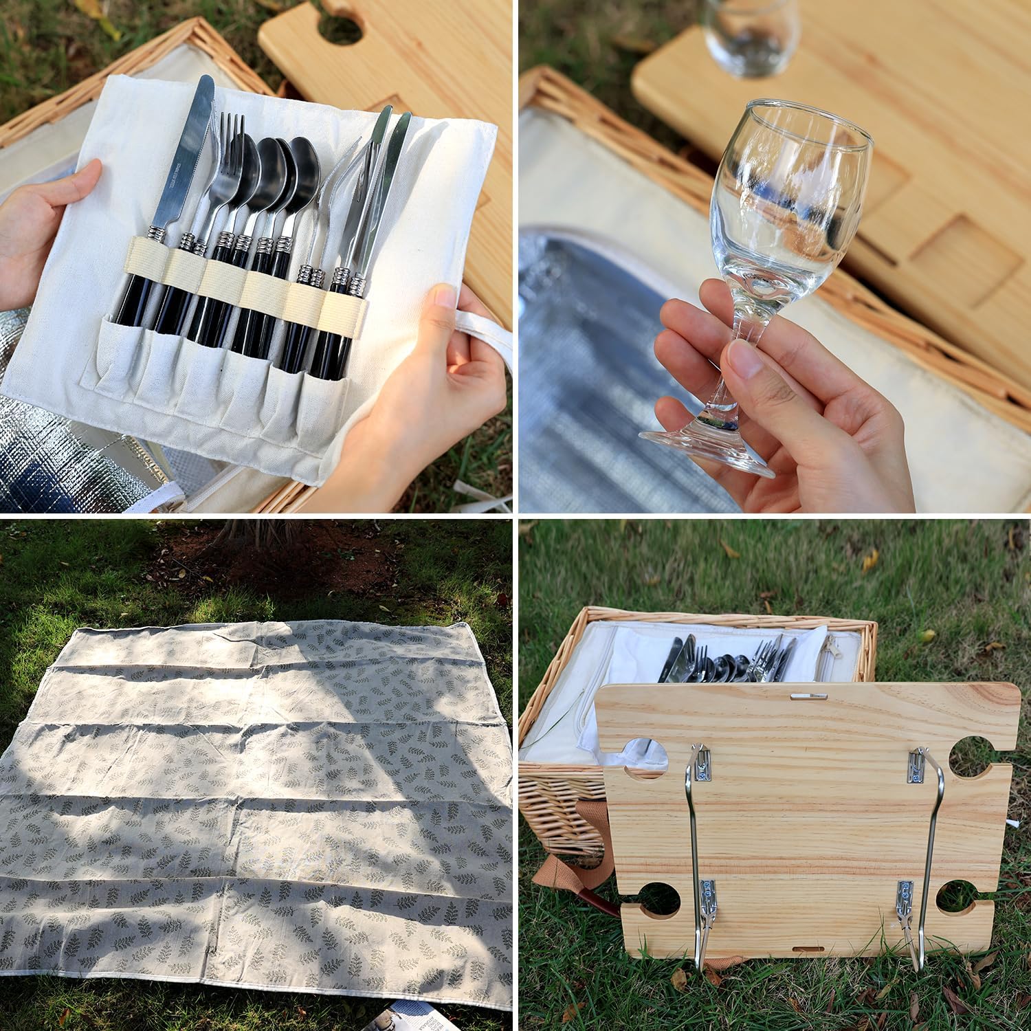 4 Person Wicker Picnic Basket Accessory Set