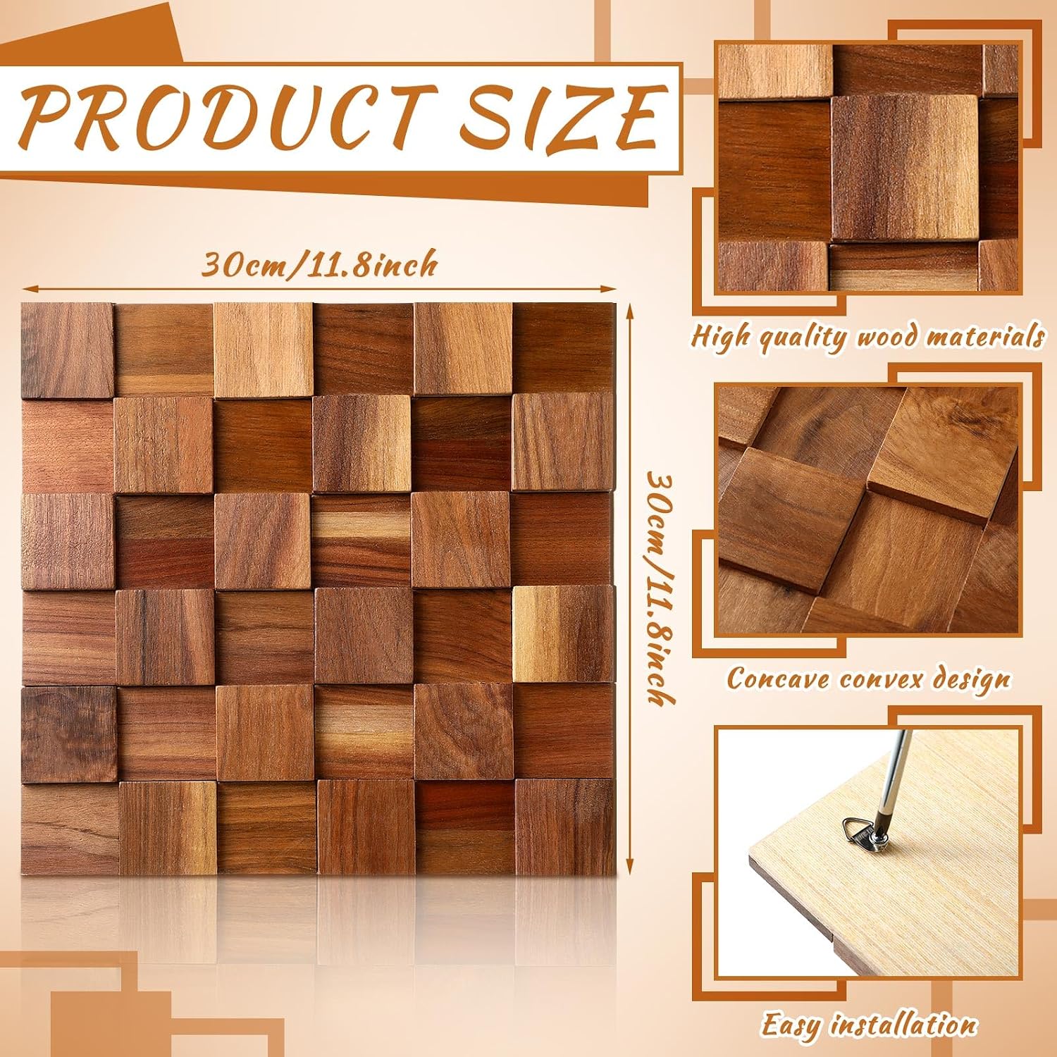 Three Pcs Mosaic Carved Rustic Wood Wall Art