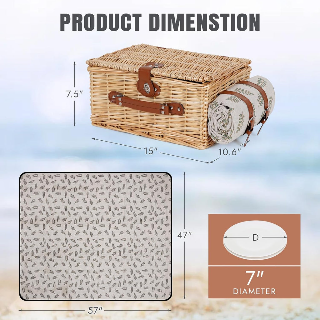 Two Person Wicker Picnic Hamper Complete Set