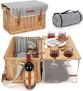 Four Person Striped Willow Picnic Basket Set